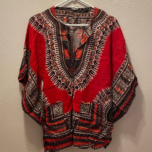 Vintage 1970’s Cotton Dashiki Shirt by Naqui Men’s Med Pakistan Angel Wing - Picture 1 of 8